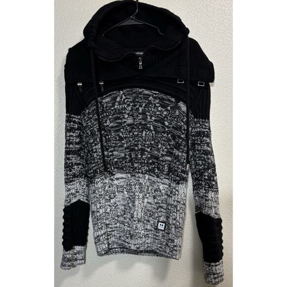 Barabas Men’s Sz S Black & White ombré Chunky Knit Sweater Mock Neck Fisherman - Picture 1 of 12